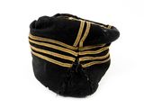 an image of a black hat with gold stripes on it