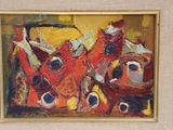 a picture of a painting of red and yellow vases