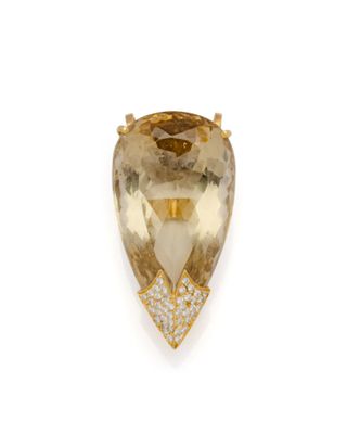 une broche en quartz topaze jaune et diamants