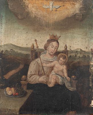 une image d'un tableau représentant une femme tenant un enfant dans ses bras