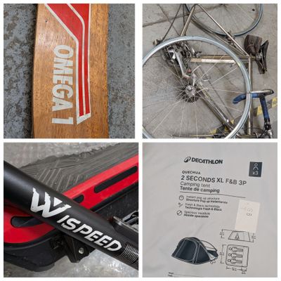 quatre photos différentes d'un vélo sur lequel est collé un autocollant