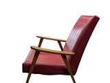 red leather chair with wooden frame and armrests on a white background
