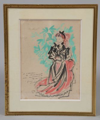 l'image d'un dessin représentant une femme assise sur une chaise