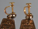 pair of gold plated earrings with screws and screws on them