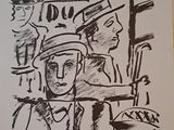 a black and white drawing of a group of people