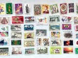 a picture of a collection of stamps on a wall