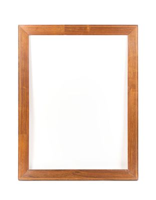 an empty wooden frame on a white background
