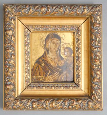 Icône de la vierge à l'enfant Huile sur panneau de bois à fo…