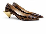 two pairs of leopard print high heels with gold heels