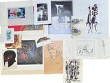 a lot of drawings and pictures on a white surface