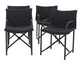 une paire de chaises pliantes noires avec accoudoirs et pieds