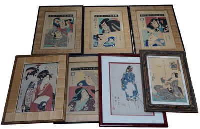 JAPON lot d'estampes encadrées. 30 x 40 cm environ. - Photo 1