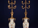 a pair of large 19th century french porcelain and giled bronze candelabs