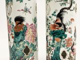paire de vases chinois ornés d'oiseaux et de fleurs sur fond blanc