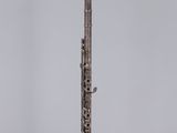 an image of a silver flute on a clear stand