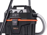 un gros plan d'un aspirateur noir et orange muni d'un tuyau