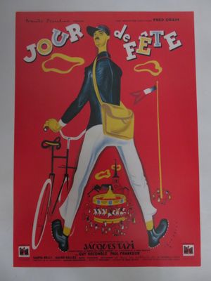 affiche représentant un homme à vélo avec un sac à l'arrière