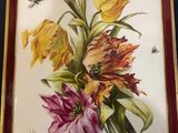 a picture of a tray with flowers and bees on it