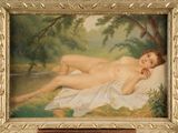 une peinture représentant une femme nue allongée sur un lit