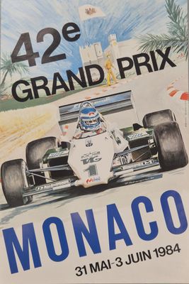 an image of a poster of a racing car on display