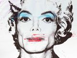 a painting of a woman with blue eyes and a pink lip