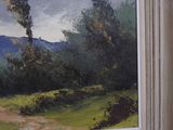 a painting of a landscape with trees and a dirt road