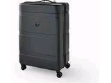 a black suitcase with wheels on a white background