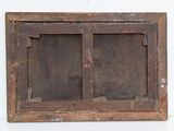 an old wooden window with two glass panes on a white surface