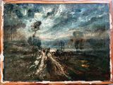 peinture représentant un tableau représentant un paysage avec une route et des arbres