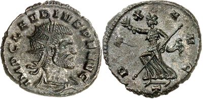 a silver coin with an image of a woman holding a sword