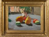a picture of a painting of fruit on a table