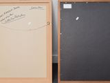 two framed pictures of a man and a woman in front of a blackboard