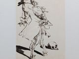 an image of a drawing of a woman walking with a dog