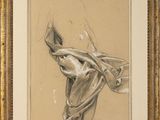 an image of a drawing of a woman ' s head in a gold frame