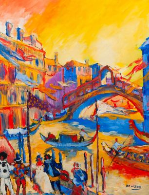 tableau représentant une gondole sur le Grand Canal à Venise, en Italie