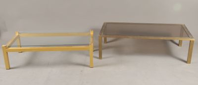 paire de tables basses modernes du milieu du siècle en verre et laiton, table basse moderne du milieu du siècle en verre, table basse moderne du milieu du siècle en verre, table basse moderne du milieu du siècle en verre