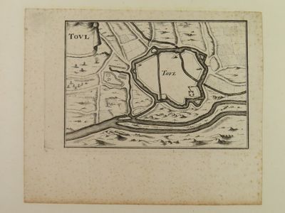 an old drawing of a map of a town with a river running through it