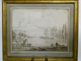 an old picture of a painting of a man on a horse drawn carriage