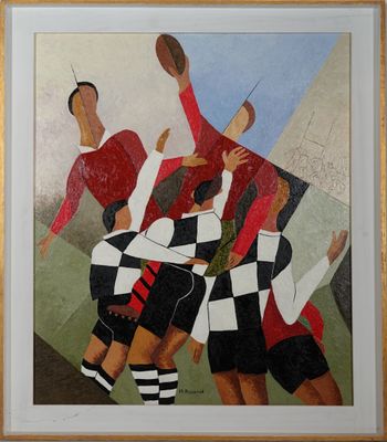 an image of a painting of a group of men playing soccer