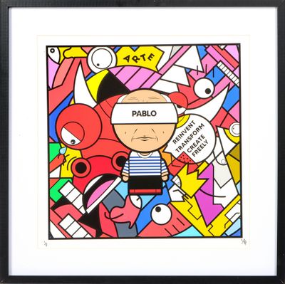 reproduction encadrée d'un personnage de bande dessinée avec un bandage sur la tête