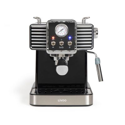 une image d'une machine à café noire sur fond blanc