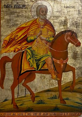 an image of a painting of a man riding on the back of a horse