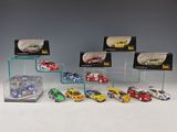 a lot of toy cars on display in a display case