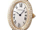an image of a gold and diamond watch with a black leather strap