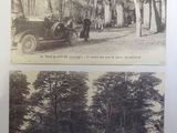 an old photo of a couple of old cars parked in front of a house