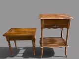 two tables that are next to each other on a gray background