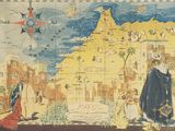 a picture of a map of the world with people on it