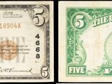 Deux types différents de billets de banque sont représentés sur un fond noir.
