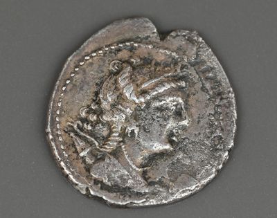 gros plan d'une pièce d'argent sur laquelle figure une femme