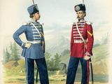 two men in uniforms standing next to each other on a field